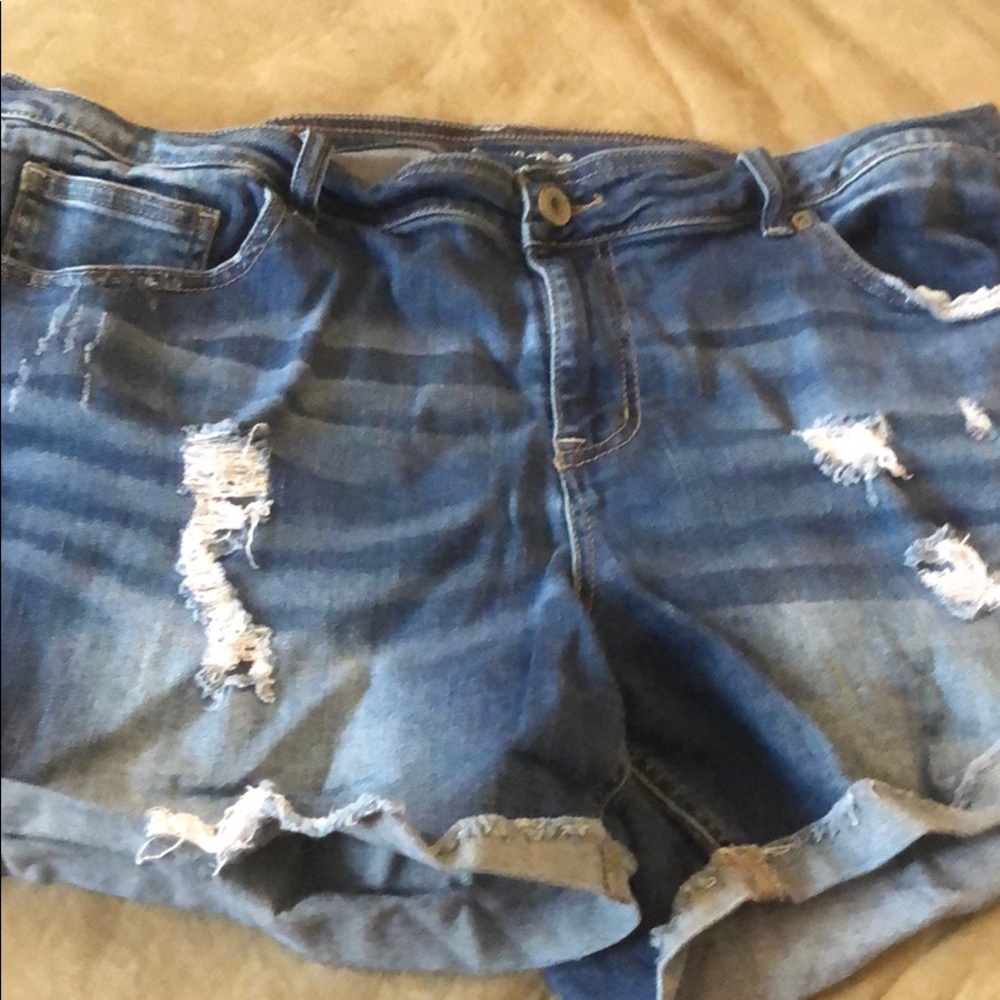 Destructed denim shorts
